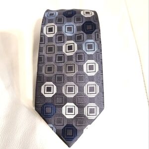 Michael Kors Geometric Skinny 100% Silk Tie Mens Multicolor Gray Blue